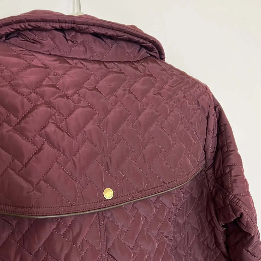 Cole Haan Signature Quilted Jacket Snap Full Zip Outerwear Coat Burgundy Medium - Picture 5 of 8